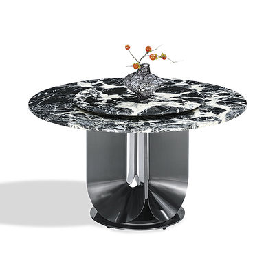 ভালো দাম গোলাকার সিন্টার্ড স্টোন টেবিলটপ কালো রঙের স্টেইনলেস স্টিলের ডাইনিং টেবিল টার্নটেবল সহ অনলাইন