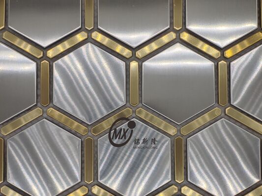 Gold-Edged Mixed Silver Brushed Hexagonal Mosaic Stainless Steel  Waterproof & Rust-Resistant  for Indoor & Outdoor Construction