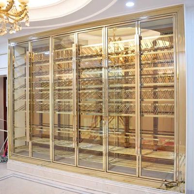 ভালো দাম কাস্টম কপার এন্টিক ব্রাশড স্টেইনলেস স্টীল ওয়াইন ক্যাবিনেট 4 দরজা তাপমাত্রা নিয়ন্ত্রিত অনলাইন