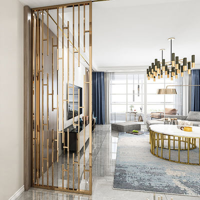 ভালো দাম স্বর্ণ রঙের স্টেইনলেস স্টীল স্ক্রিন পার্টিশন গোলাকার আকৃতির চুলের লাইন আর্ট গ্লাস লিভিং রুম সজ্জা ফ্যাশন স্টাইল অনলাইন