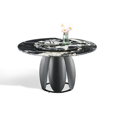ভালো দাম আধুনিক গোলাকার সিন্টার্ড স্টোন ব্ল্যাক কালার স্টেইনলেস স্টিল ডাইনিং টেবিল উইথ টার্নটেবল অনলাইন