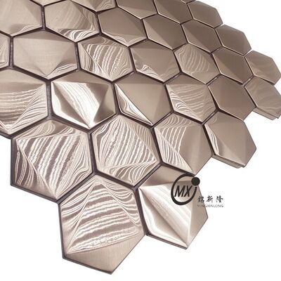 Modern Bronze Hairprint Hexagonal Mosaic Bathroom Wall Decoration Hotel Villas For Room Background Pattern Design Solution