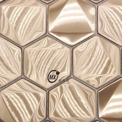 Modern Bronze Hairprint Hexagonal Mosaic Bathroom Wall Decoration Hotel Villas For Room Background Pattern Design Solution