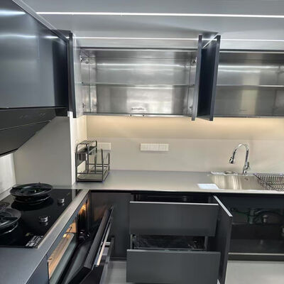 আউটডোরের জন্য স্টেইনলেস স্টিলের রান্নাঘরের ক্যাবিনেট কাস্টমাইজযোগ্য আকার আধুনিক শৈলী, বেসিন, ড্রয়ার স্লাইড এবং স্টোরেজ অ্যাকসেসরিজ সহ