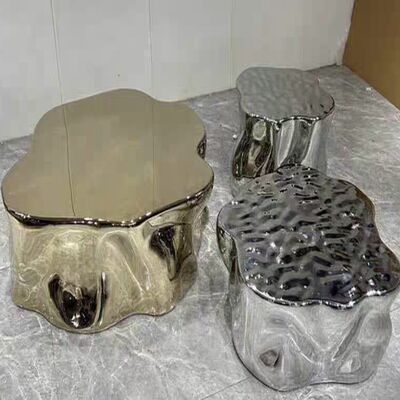 হালকা বিলাসবহুল ইলেকট্রোপ্লেটেড হোল ক্লাউড 201 304 মিরর/পোলিশ স্টেইনলেস স্টীল কফি টেবিল